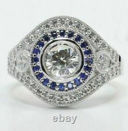 2CT Round Cut Moissanite Vintage Halo Bridal Wedding Ring 14K White Gold Plated