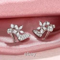 2Ct Marquise Cut Simulated Diamond Women Heel Stud Earring 14K White Gold Plated