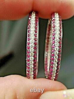 2Ct Round Cut Red Ruby Simulated Diamond Hoop Earrings 14K White Gold Plated