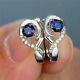 2ct Round Cut Simulated Blue Sapphire Huggie Hoop Earrings 14k White Gold Plated