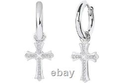 2Ct Round Cut Simulated Diamond Cross Drop Dangle Earrings 925 Sterling Silver