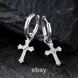 2Ct Round Cut Simulated Diamond Cross Drop Dangle Earrings 925 Sterling Silver