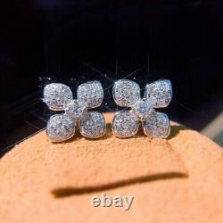 2Ct Round Cut Simulated Moissanite Clover Stud Earrings 14K White Gold Plated