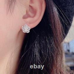 2Ct Round Cut Simulated Moissanite Flower Stud Earrings 14K White Gold Plated