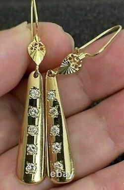 2Ct Round Simulated Diamond Vintage Drop Dangle Earrings 14k Yellow Gold Plated