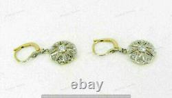 3.00 Ct Round Cut Moissanite Art Deco Vintage Earrings 14K Yellow Gold Plated