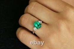 3.50Ct Lab-Grown Emerald Art Deco Vintage Style Wedding 925 Sterling Silver Ring