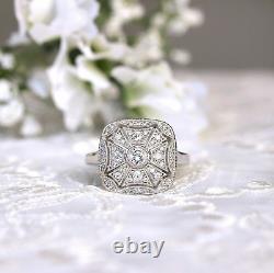 3.55 Ct Simulated Diamond Vintage Art Deco Engagement Wedding 925 Silver Ring