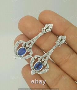 3 Ct Lab Created Oval Cut Blue Sapphire Earrings 925 Sterling Silver Plated
