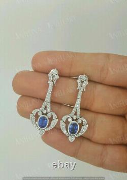 3 Ct Lab Created Oval Cut Blue Sapphire Earrings 925 Sterling Silver Plated