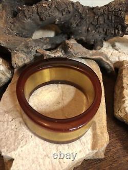 3. Vintage SOVILJ Brass Metalic Yellow Resin Bangle Bracelet 7 5/8, 108.4g