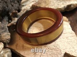 3. Vintage SOVILJ Brass Metalic Yellow Resin Bangle Bracelet 7 5/8, 108.4g