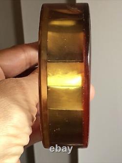 3. Vintage SOVILJ Brass Metalic Yellow Resin Bangle Bracelet 7 5/8, 108.4g