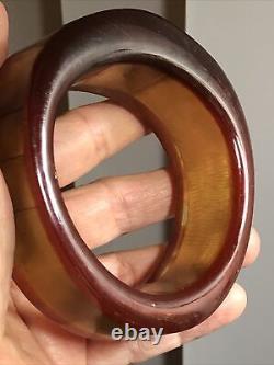 3. Vintage SOVILJ Brass Metalic Yellow Resin Bangle Bracelet 7 5/8, 108.4g