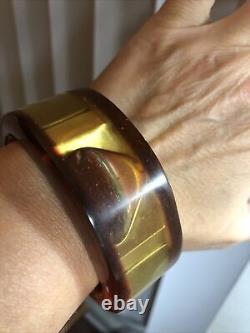 3. Vintage SOVILJ Brass Metalic Yellow Resin Bangle Bracelet 7 5/8, 108.4g