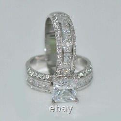 3CT Princess Cut 14K White Gold Plated Silver Bridal Lab Created Diamond Ring