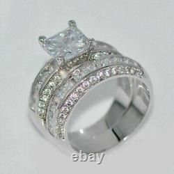 3CT Princess Cut 14K White Gold Plated Silver Bridal Lab Created Diamond Ring