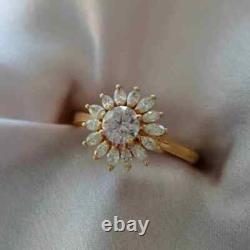 3CT Round-Cut VVS1 Moissanite Halo Vintage Wedding Ring 14k Yellow Gold Plated