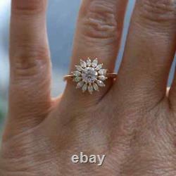 3CT Round-Cut VVS1 Moissanite Halo Vintage Wedding Ring 14k Yellow Gold Plated