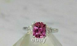3Ct Cushion Cut Lab-Created Pink Sapphire Wedding Ring 14K White Gold Plated