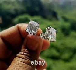 3Ct Emerald Simulated Moissanite Solitaire Stud Earrings 14K White Gold Plated