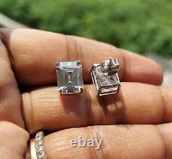 3Ct Emerald Simulated Moissanite Solitaire Stud Earrings 14K White Gold Plated