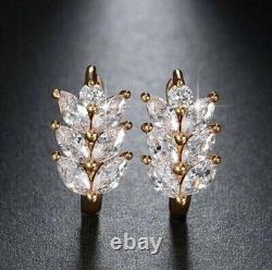 3Ct Marquise Cut Lab Created Diamond Flower Hoop Earrings 14K Yellow Gold Finish