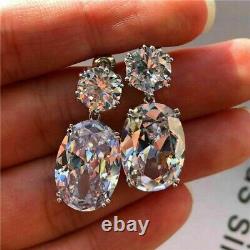 3Ct Oval Cut Cubic Zirconia Drop &Dangle Earrings Solid 14K White Gold Plated