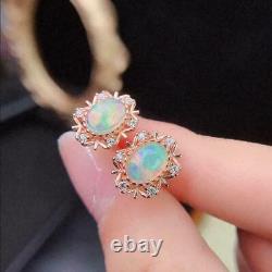 3Ct Oval Cut Simulated Fire Opal Halo Women's Stud Earrings 14K Rose Gold Plated