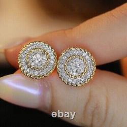 3Ct Round Cut Simulated Moissanite Cluster Stud Earrings 14K Yellow Gold Plated
