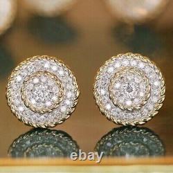 3Ct Round Cut Simulated Moissanite Cluster Stud Earrings 14K Yellow Gold Plated