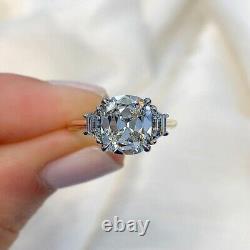 4.50 CT Cushion Cut Moissanite Vintage Bridal Wedding Ring 14K White Gold Plated