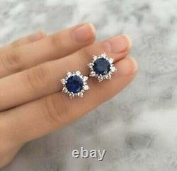 4 Ct Round Simulated Sapphire & Diamond Stud Earrings 925 Sterling Silver