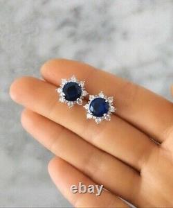 4 Ct Round Simulated Sapphire & Diamond Stud Earrings 925 Sterling Silver