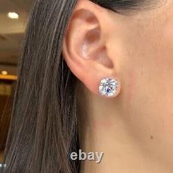 4Ct Cushion Simulated Moissanite Solitaire Stud Earrings 14K White Gold Plated