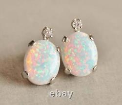 4Ct Oval Cut Simulated Fire Opals Drop Dangle Earrings 14K Yellow Gold Plated