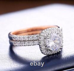 4Ct Round Cut Lab Created Diamond Engagement Wedding Bridal Ring Set 925 Silver