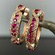 4ct Round Cut Lab Created Ruby & Diamond Hoop Earrings 14k Rose Gold Plated