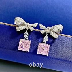 4ct Asscher Simulated Sapphire Drop/Dangle Earring 14k White Gold-Plated Silver