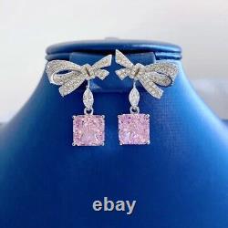 4ct Asscher Simulated Sapphire Drop/Dangle Earring 14k White Gold-Plated Silver