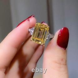 6 CT Yellow Emerald Cut Simulated Vintage Wedding Ring 14K White Gold Plated