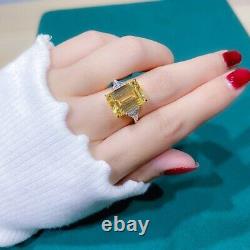6 CT Yellow Emerald Cut Simulated Vintage Wedding Ring 14K White Gold Plated