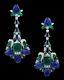 925 Silver Dangle Earrings Cz Blue Sapphire Carved Heritage Women New Jewelry