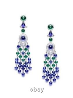 925 Silver Earrings Green Emerald, Sapphire Party Jewelry Chandelier Blue Oval