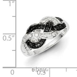 925 Sterling Silver Black White Diamond Ring