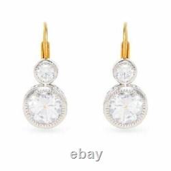 925 Sterling Silver Earrings Cubic Zirconia Oec Round Vintage style Dangle