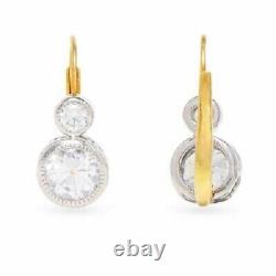 925 Sterling Silver Earrings Cubic Zirconia Oec Round Vintage style Dangle