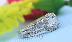 925 Sterling Silver Three Layer CZ Ring Trendy Women Vintage Wedding Jewelry