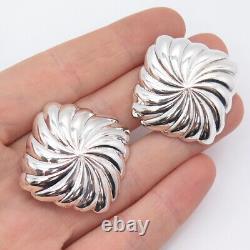 925 Sterling Silver Vintage Italy Ribbed Hollow Clip On Earrings