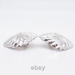 925 Sterling Silver Vintage Italy Ribbed Hollow Clip On Earrings